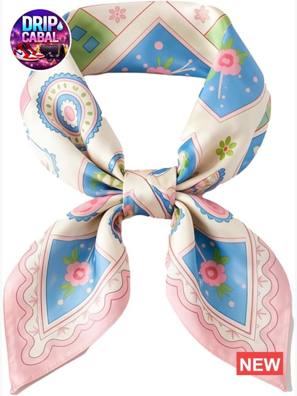 Satin Printed Medium Square Head Scarf for Women 27.5x27.5 in
